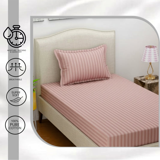 INDIESHADES Cotton Single Flat 300 TC Stripped Bedsheet