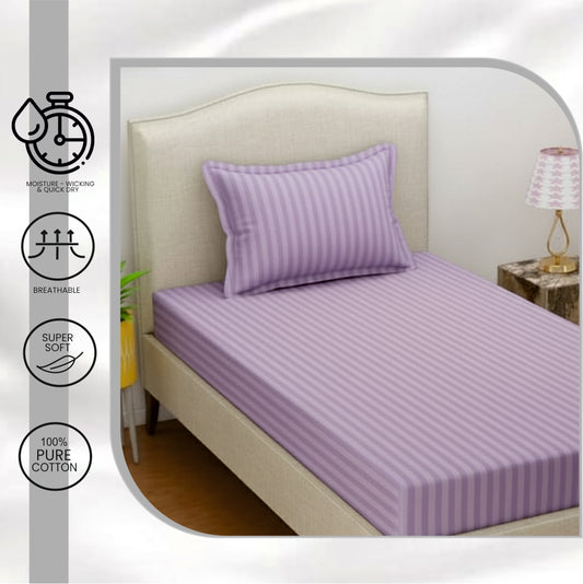 INDIESHADES Cotton Single Flat 300 TC Stripped Bedsheet