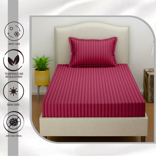 INDIESHADES Cotton Single Flat 300 TC Stripped Bedsheet