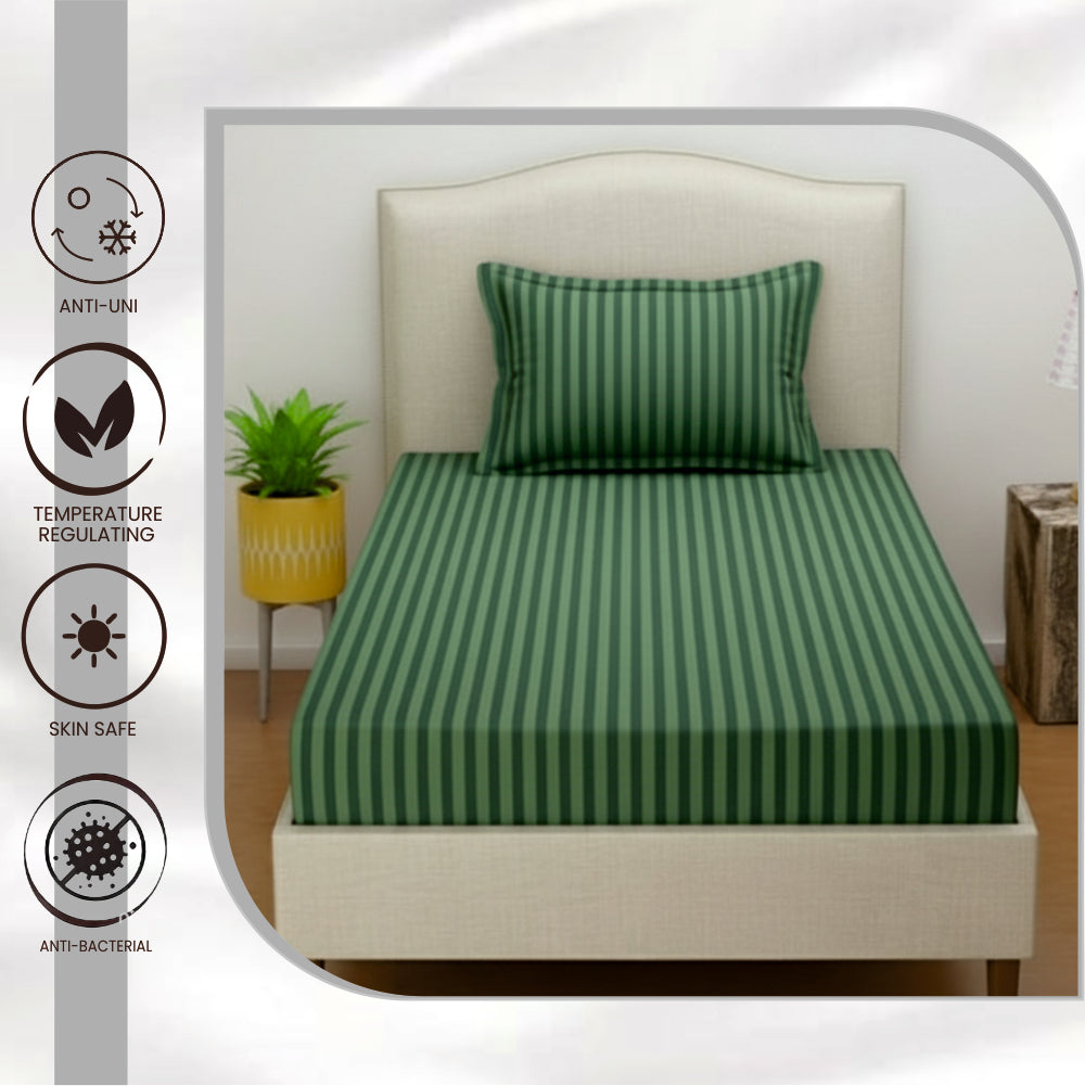 INDIESHADES Cotton Single Flat 300 TC Stripped Bedsheet