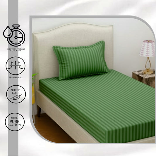 INDIESHADES Cotton Single Flat 300 TC Stripped Bedsheet
