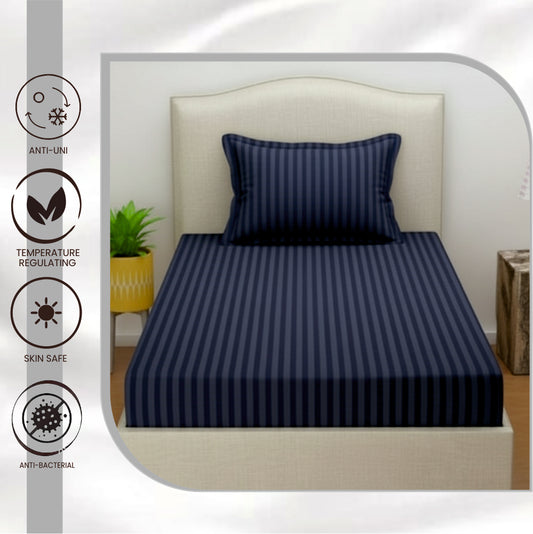 INDIESHADES Cotton Single Flat 300 TC Stripped Bedsheet