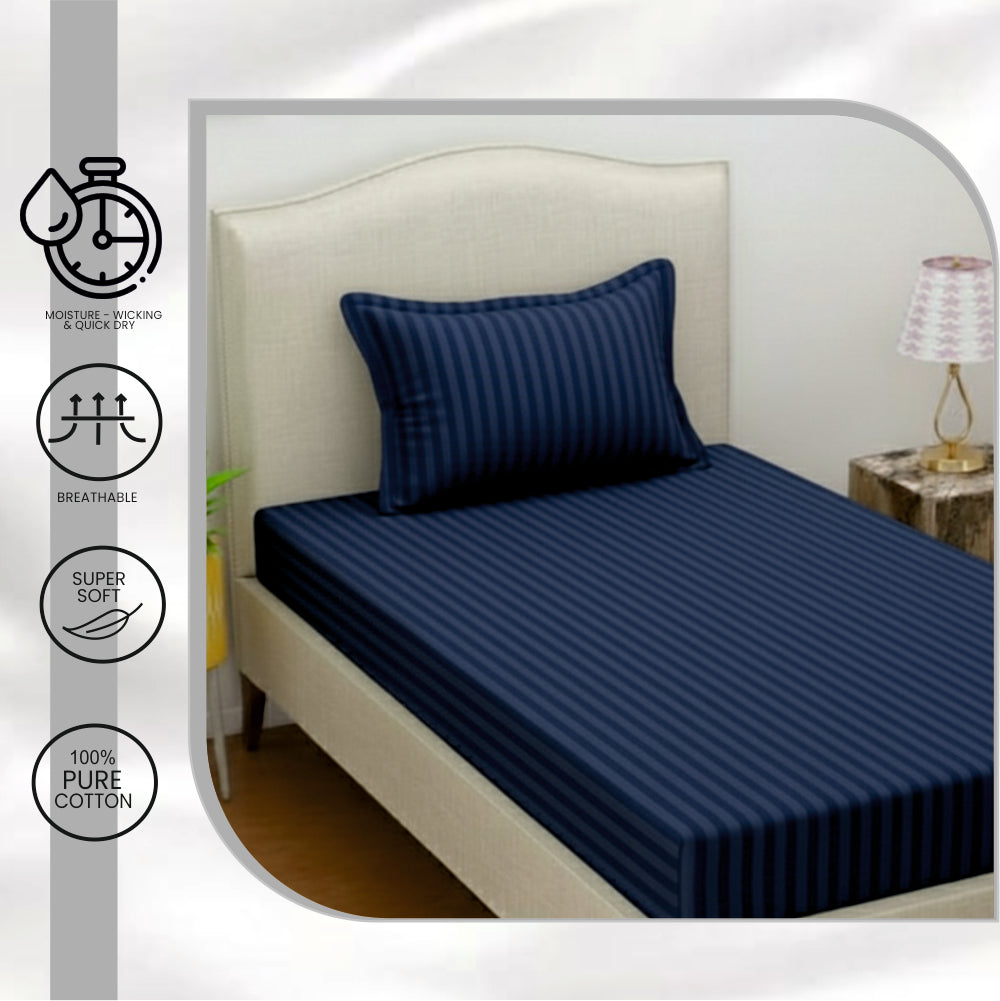 INDIESHADES Cotton Single Flat 300 TC Stripped Bedsheet