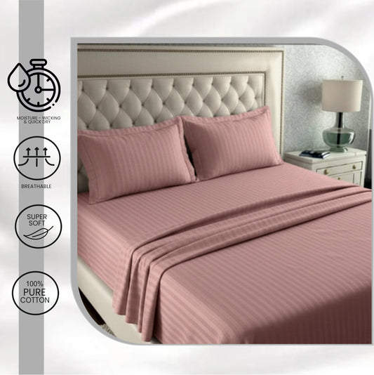 INDIESHADES Cotton King Flat 300 TC Striped Bedsheet