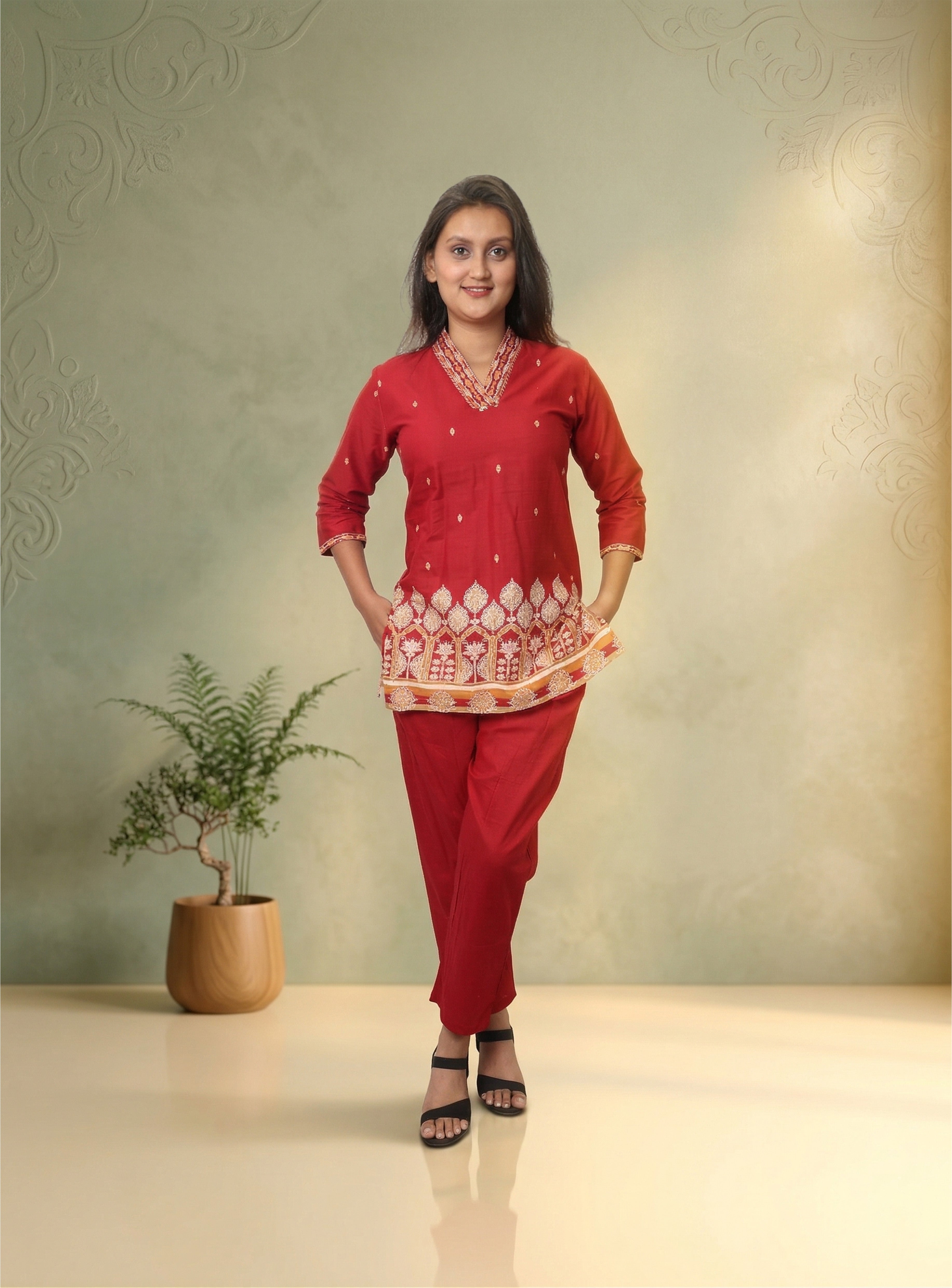 Red Printed Cotton Co-ord Set