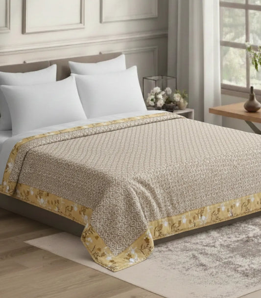 INDIESHADES 120 GSM Premium Cotton Printed Dohar/AC ( YELLOW )