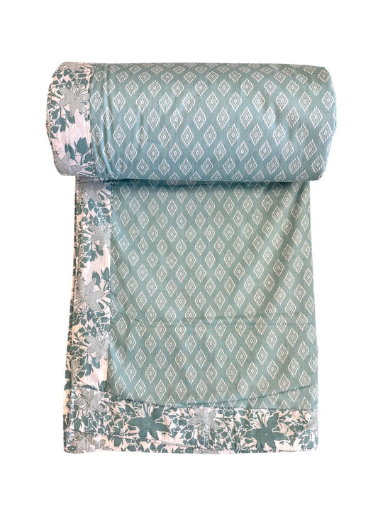 INDIESHADES 120 GSM Premium Cotton Printed Dohar/AC ( GREEN )