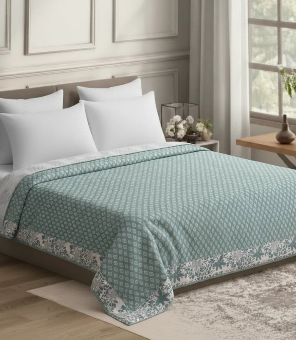 INDIESHADES 120 GSM Premium Cotton Printed Dohar/AC ( GREEN )