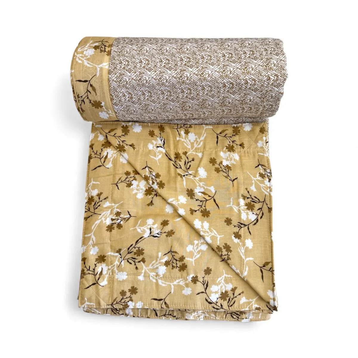 INDIESHADES 120 GSM Premium Cotton Printed Dohar/AC ( YELLOW )