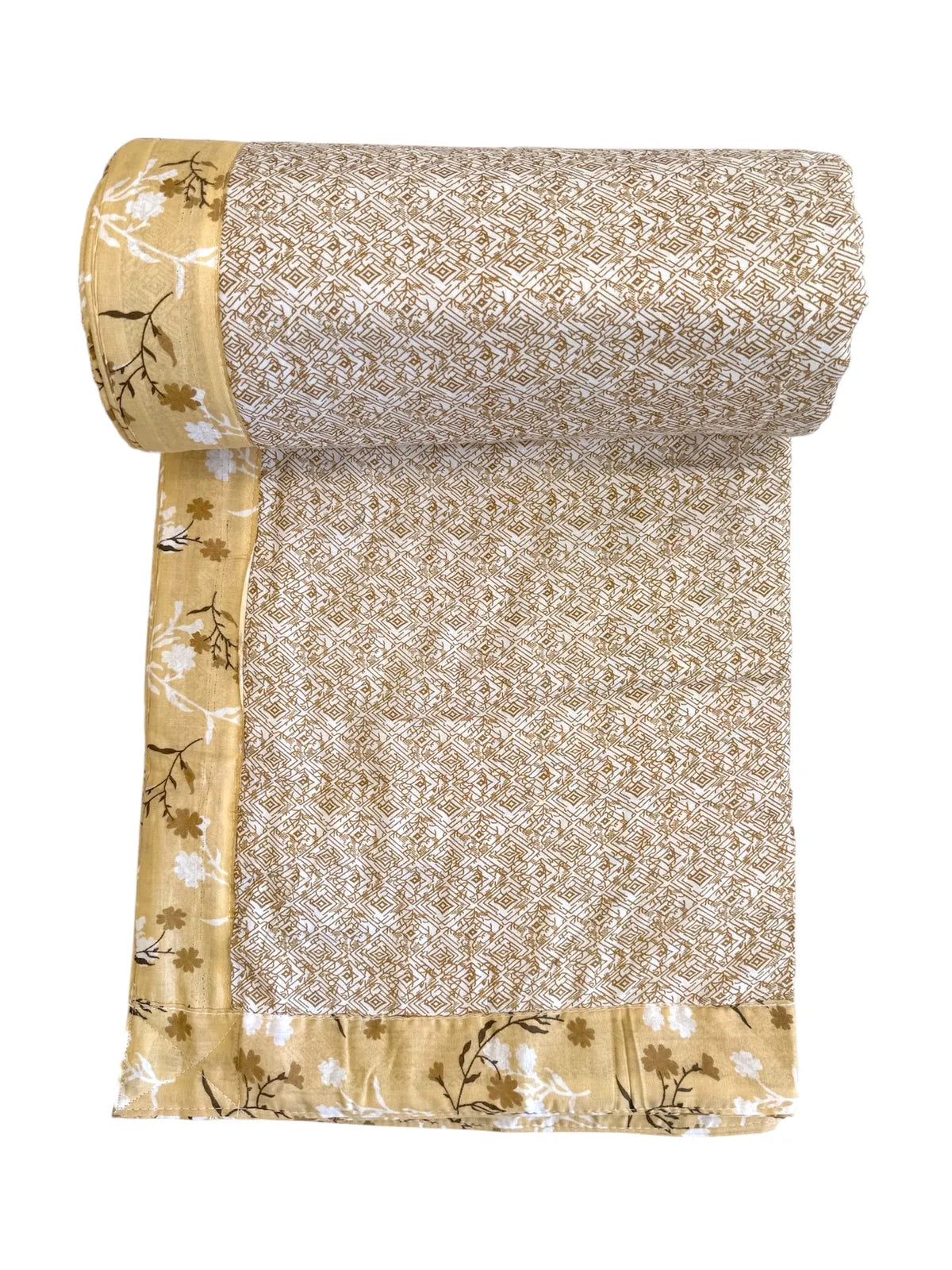 INDIESHADES 120 GSM Premium Cotton Printed Dohar/AC ( YELLOW )