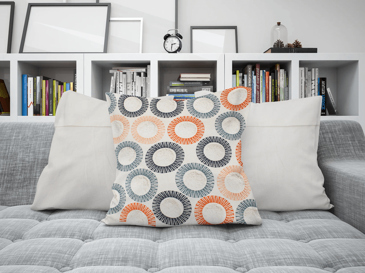 Printed & Embroidered Decorative throw Cushion Cover 16*16 inches For Living Room Sofa (Multi Ring Embroidery) cotton