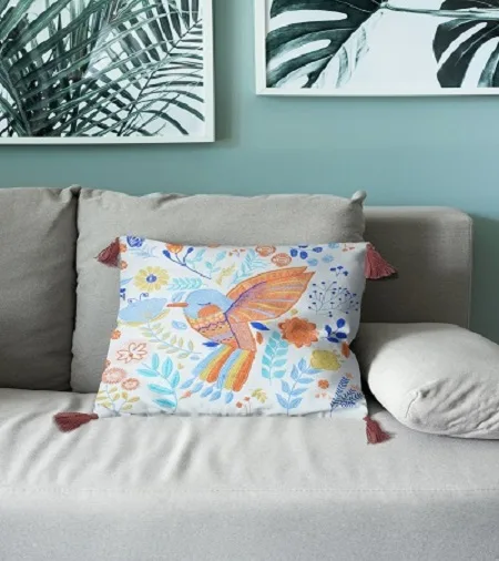 Printed & Embroidered Decorative throw Cushion Cover16*16 inches For Living Room Sofa (sleeping Bird Embroidery) cotton