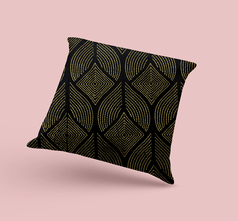 Printed & Embroidered Decorative throw Cushion Cover16*16 inches For Living Room Sofa (Golden Threads) cotton